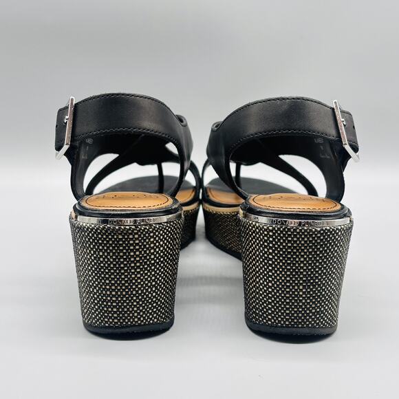 Donald J Pliner Sandals Womens 7 Black Leather Almee Slingback Wedge Platform - Picture 6 of 10